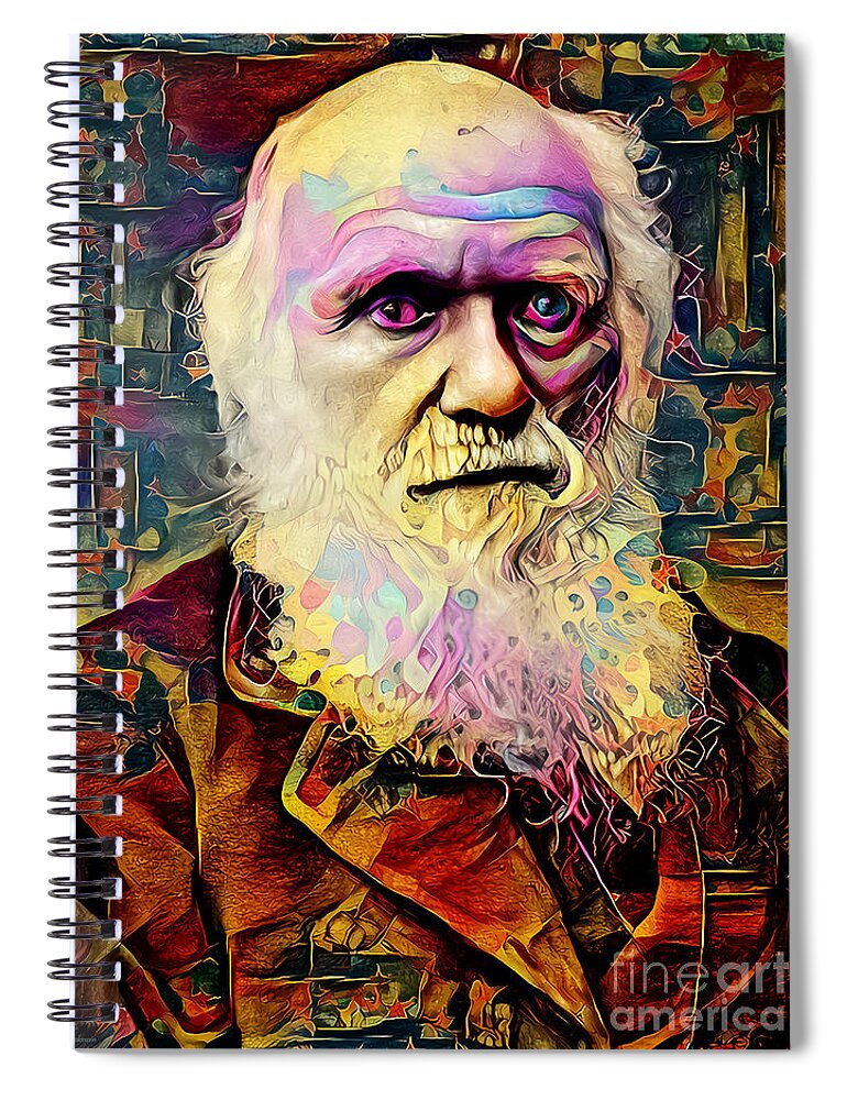 Wingsdomain Spiral Notebook featuring the photograph The Lost Charles Darwin 19th Century Trading Card 20210917 by Wingsdomain Art and Photography