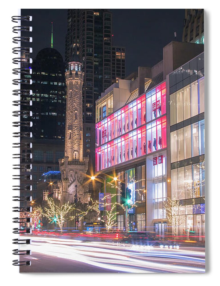 Chicago Spiral Notebook featuring the photograph The Magnificent Mile at night #1 by Jay Smith
