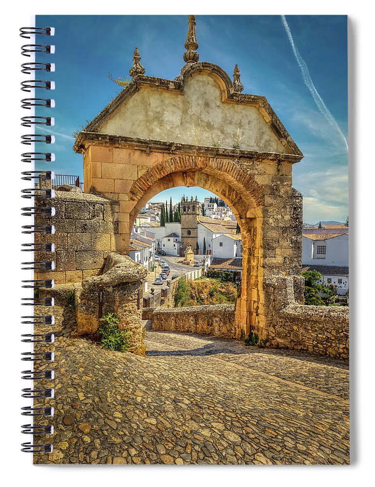 Ronda Spiral Notebook featuring the photograph The main gate of Ronda by Micah Offman