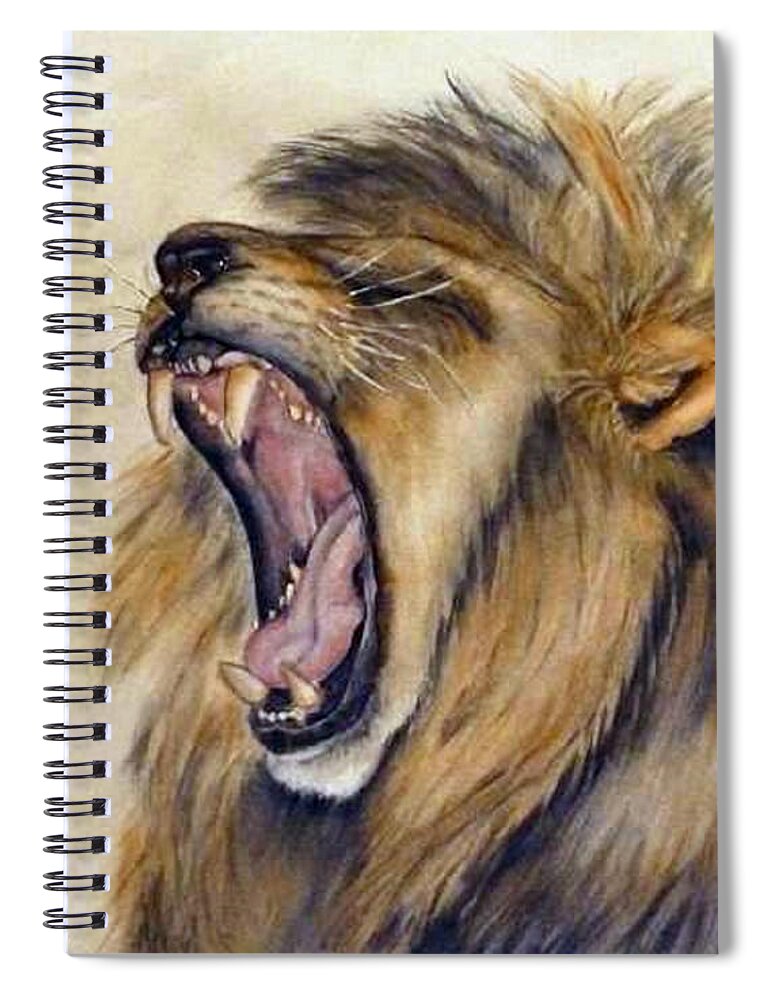 Lion Spiral Notebook featuring the painting The Majestic Roar by Kelly Mills