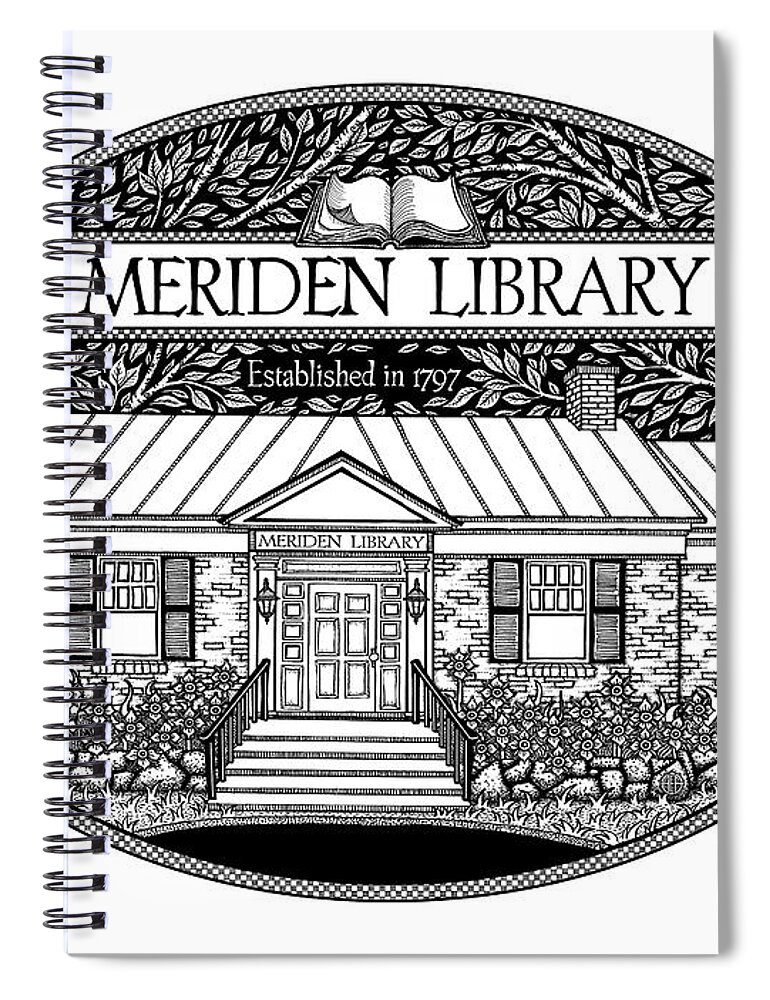 Library Spiral Notebook featuring the drawing The Meriden Library Logo by Amy E Fraser