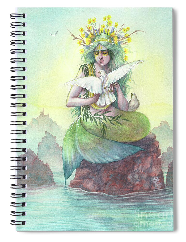 Mermaid Spiral Notebook featuring the painting The Message by Sara Burrier