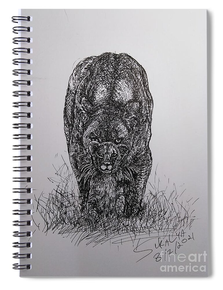  Lion Drawing Spiral Notebook featuring the drawing The Mom Instinct by Sukalya Chearanantana