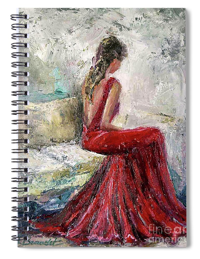 Woman In Red Spiral Notebook featuring the painting The Moment by Jennifer Beaudet