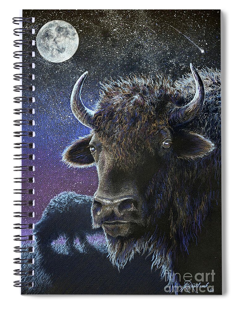 Bison Spiral Notebook featuring the drawing the Nightwatch by Jill Westbrook