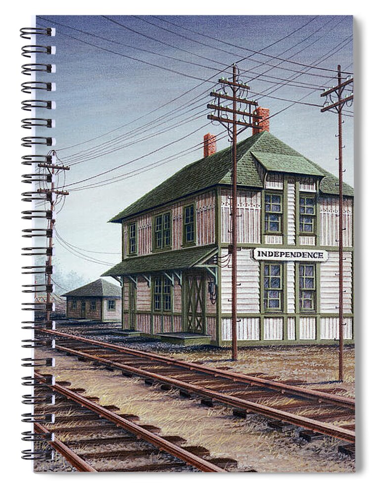 Architectural Landscape Spiral Notebook featuring the painting The Old C and A Depot, Independence, MO by George Lightfoot