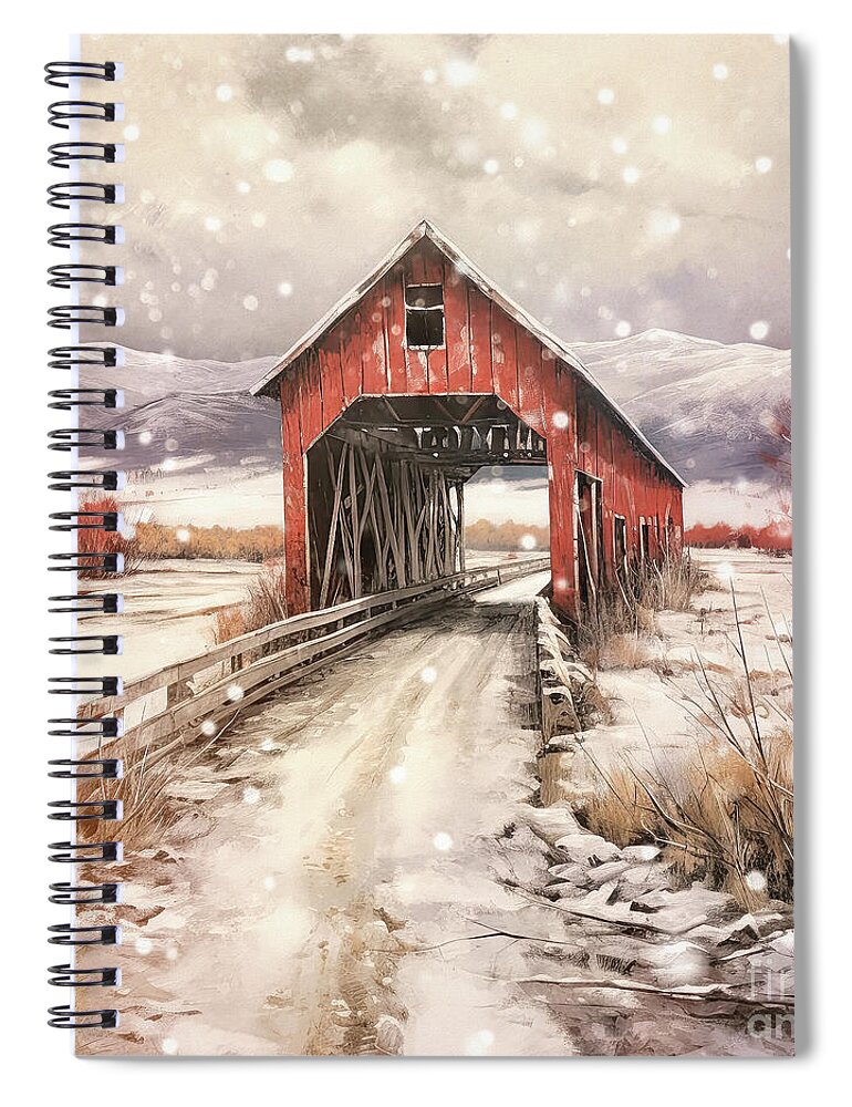 Bridge Spiral Notebook featuring the painting The Old Covered Bridge by Tina LeCour