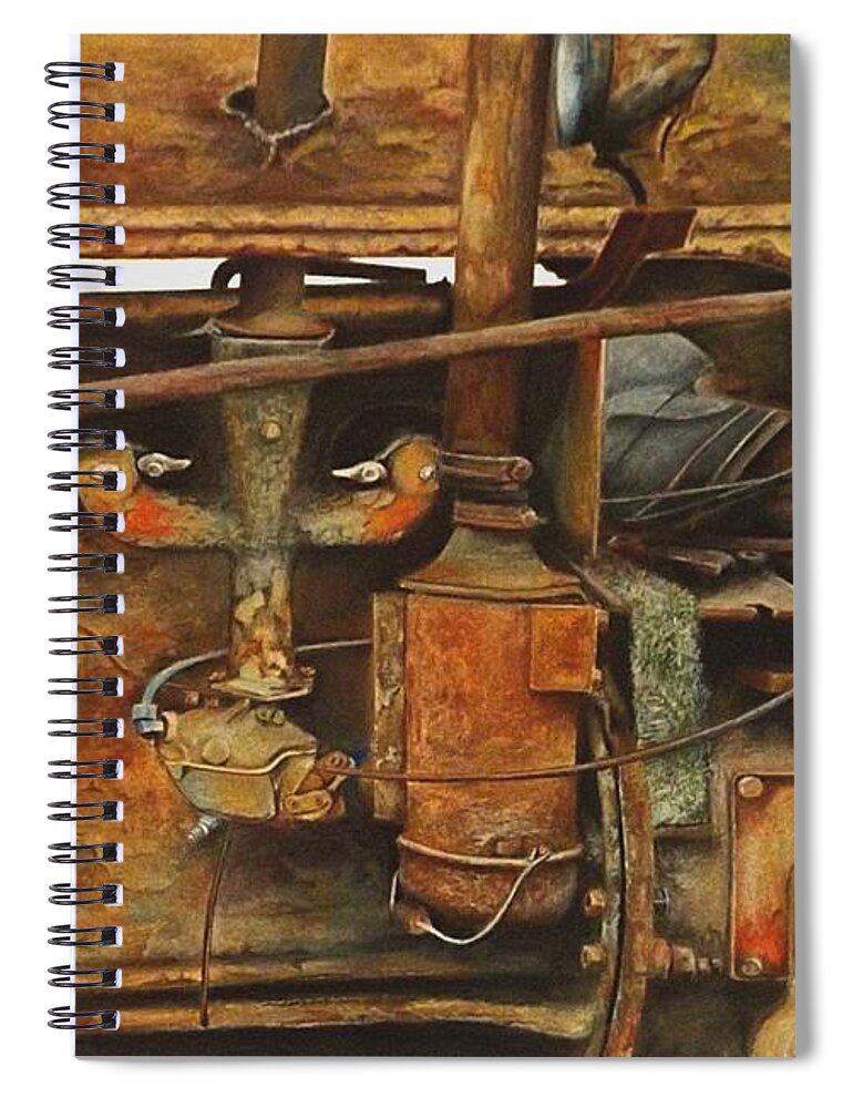 Rust Spiral Notebook featuring the drawing The Old Iron Mule by David Neace CPX
