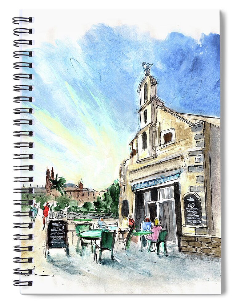 Travel Spiral Notebook featuring the painting The Old Lifeboat House Bistro In Penzance by Miki De Goodaboom