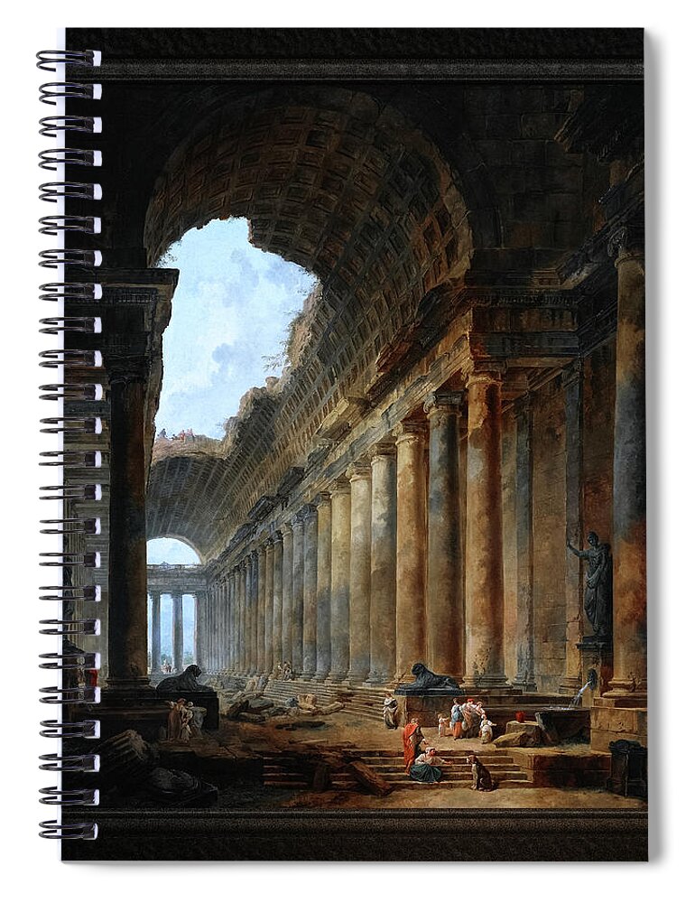 The Old Temple Spiral Notebook featuring the painting The Old Temple by Hubert Robert Old Masters Fine Art Reproduction by Xzendor7