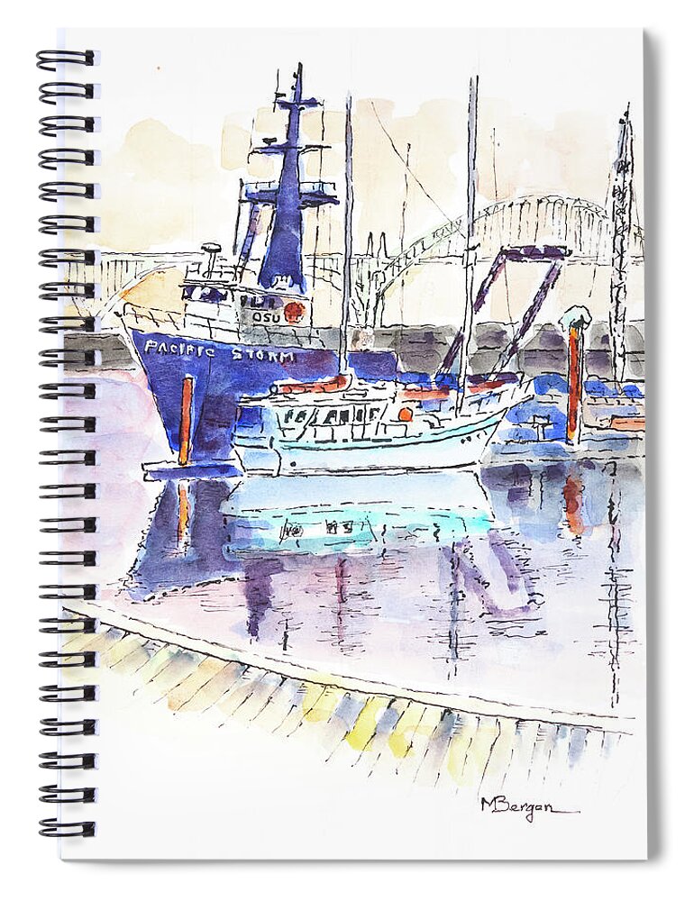 Boats Spiral Notebook featuring the drawing The Pacific Storm OSU Research Vessel by Mike Bergen