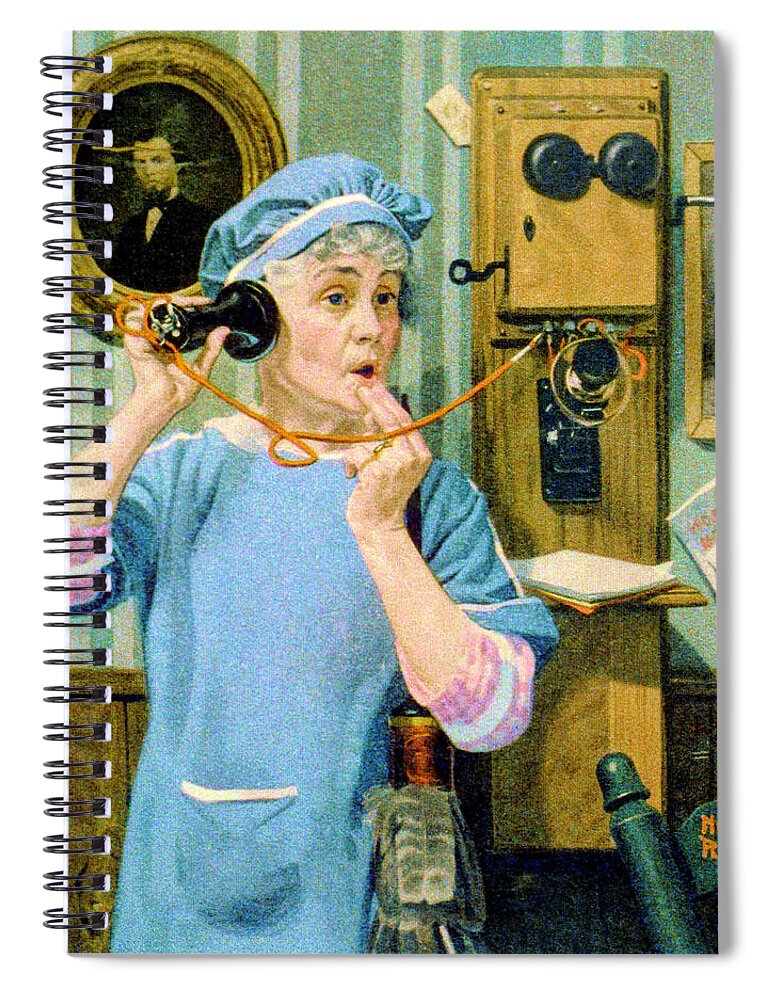 Old Woman Spiral Notebook featuring the painting The Party Wire by Norman Rockwell