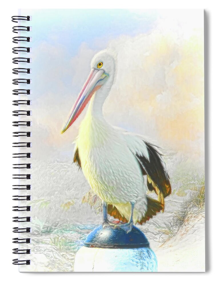 Pelican Spiral Notebook featuring the digital art The Pelican by Trudi Simmonds