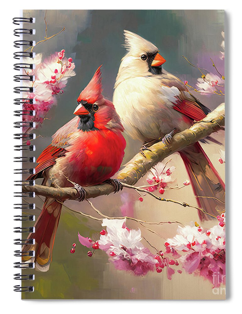 Nothern Cardinals Spiral Notebook featuring the painting The Perfect Pair by Tina LeCour