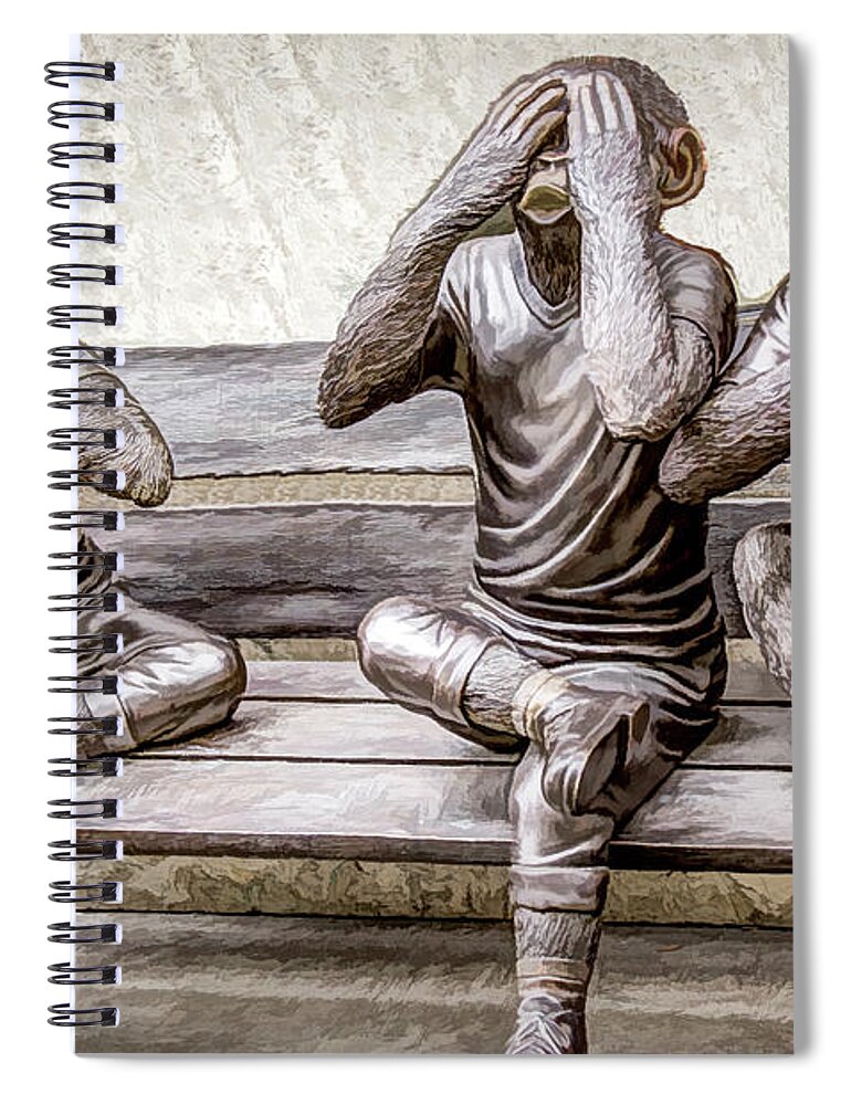 Monkeys Spiral Notebook featuring the photograph The Philosophical Monkeys, Original by Marcy Wielfaert