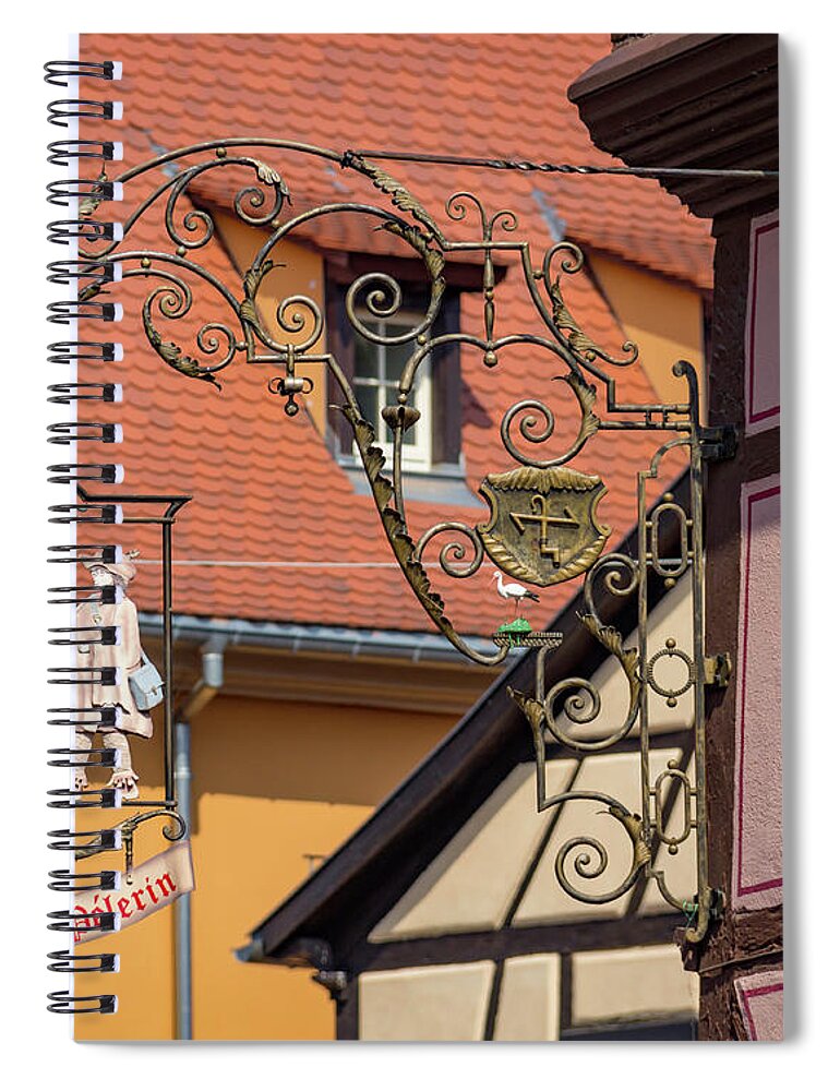 25 Grand Rue Spiral Notebook featuring the photograph The Pilgrims House Sign by Teresa Mucha