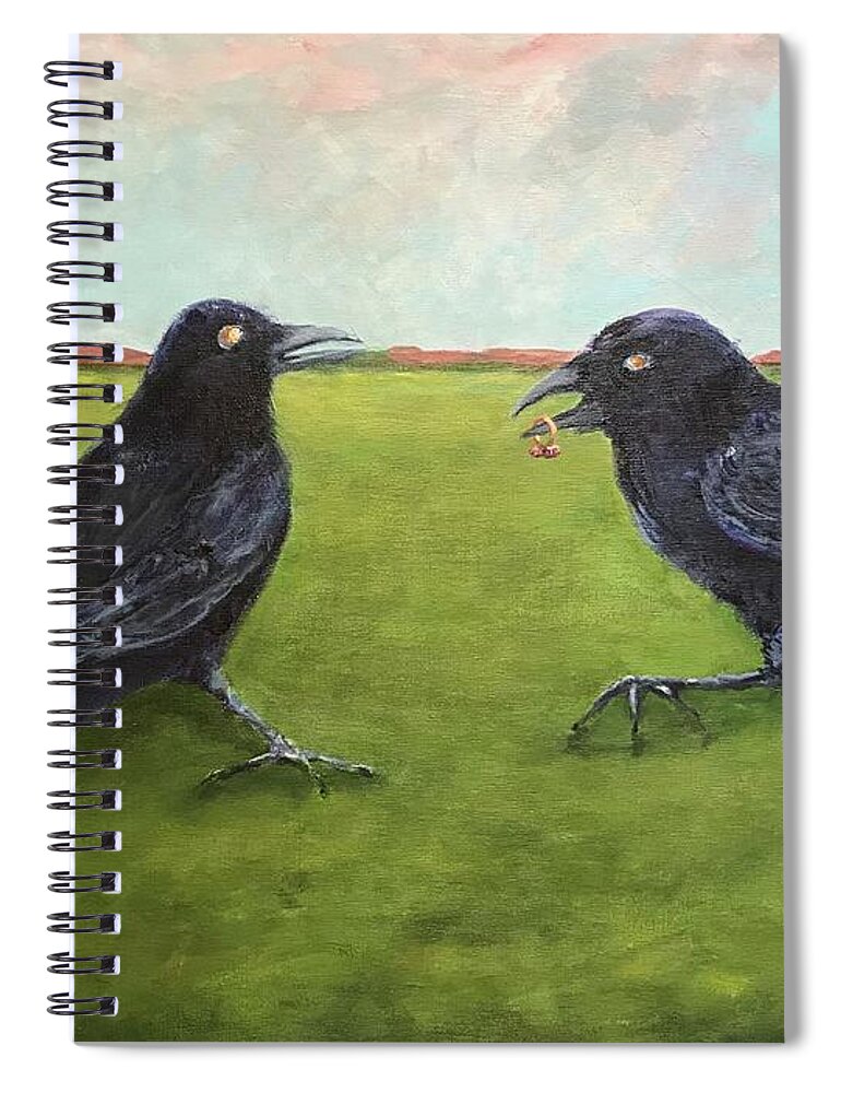 Crow Painting Spiral Notebook featuring the painting The Proposal by Deborah Naves