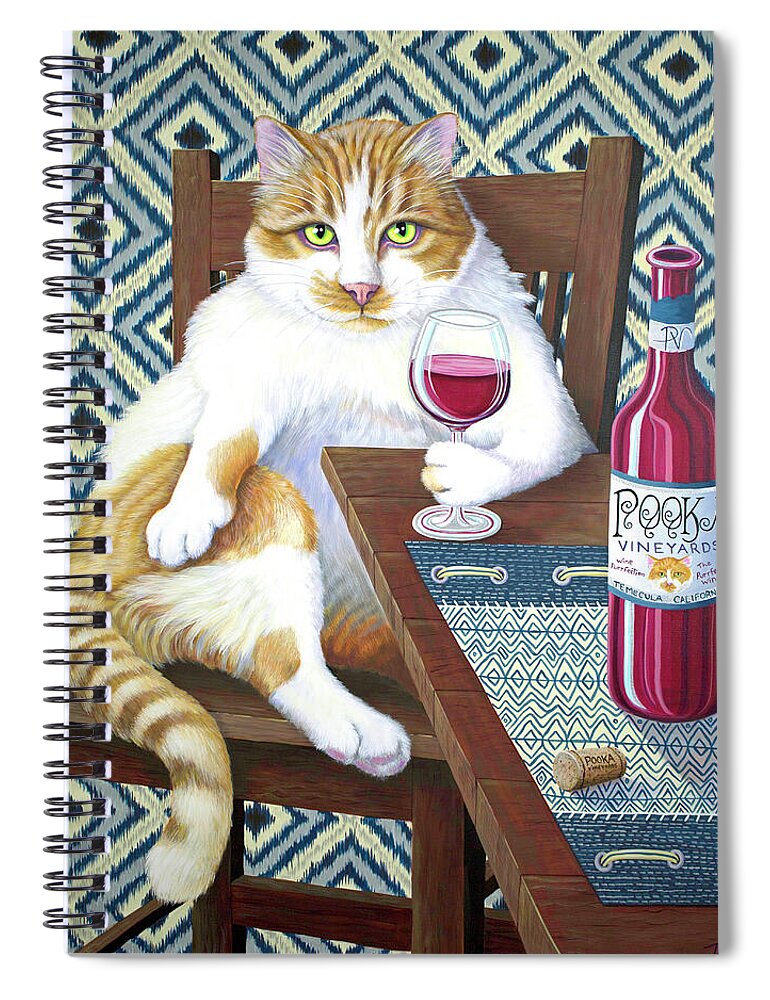 Wine Spiral Notebook featuring the painting The Purrrfect Wine by Tish Wynne