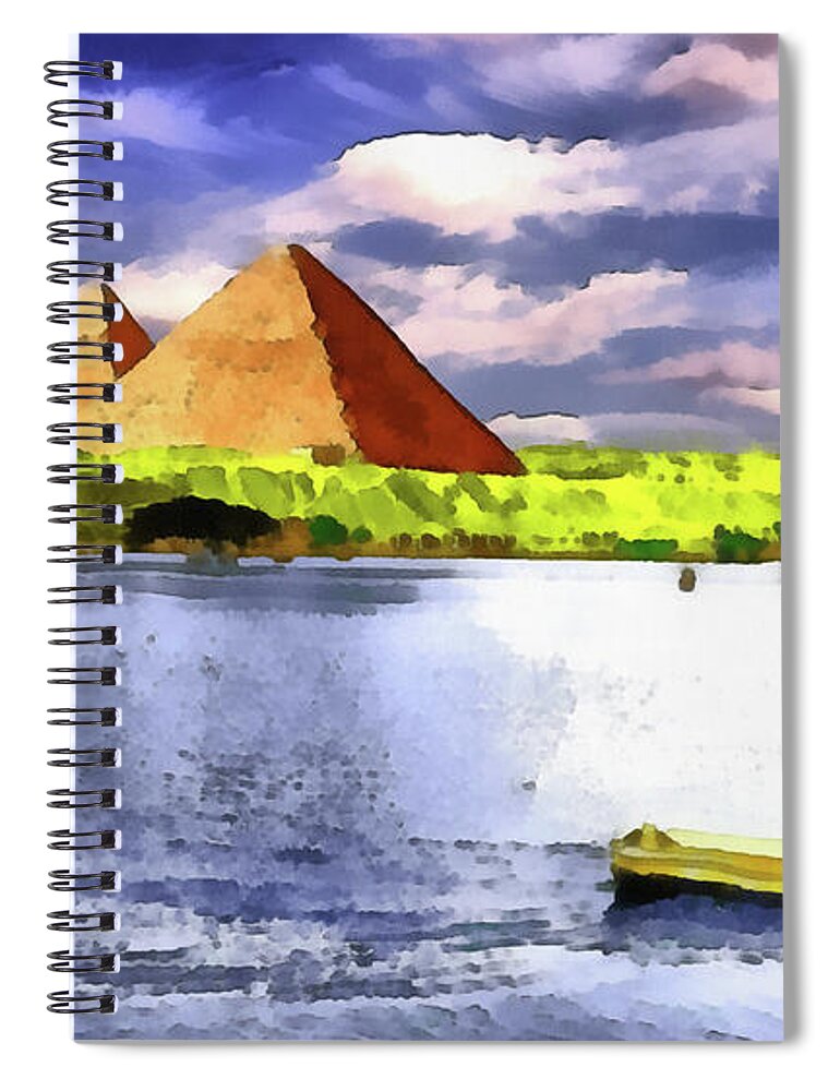 The Pyramids Of Gizah Spiral Notebook featuring the painting The Pyramids of Gizah by George Rossidis