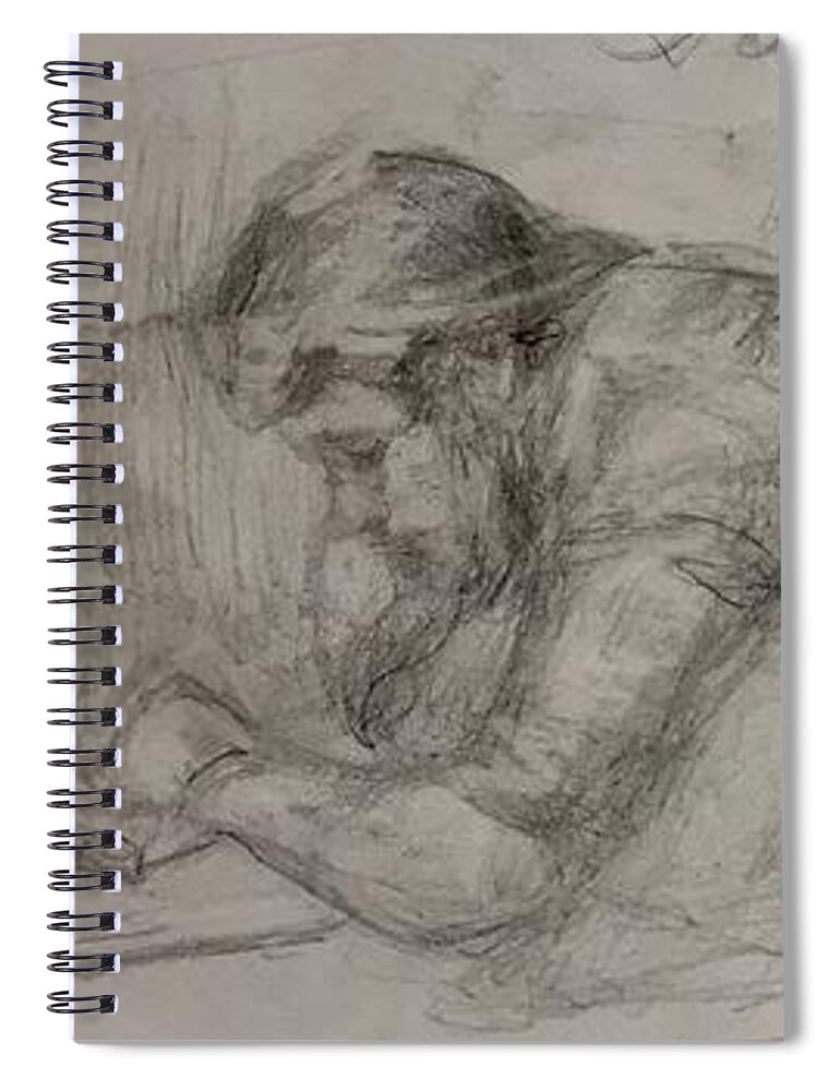 Reader Spiral Notebook featuring the drawing The Reader II, Orignal Impressionist Drawing by Quin Sweetman