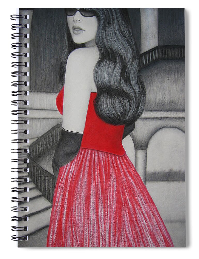 Red Dress Spiral Notebook featuring the painting The Red Dress by Lynet McDonald