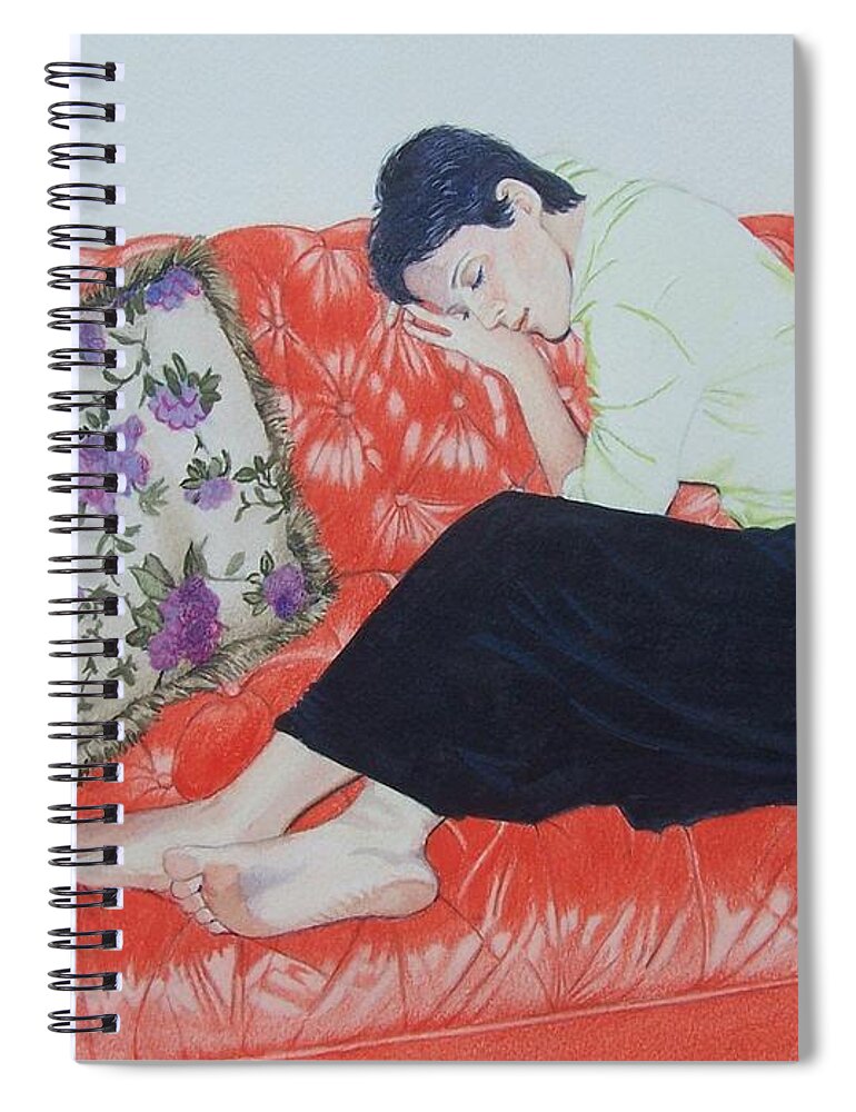 Red Spiral Notebook featuring the mixed media The red sofa by Constance Drescher