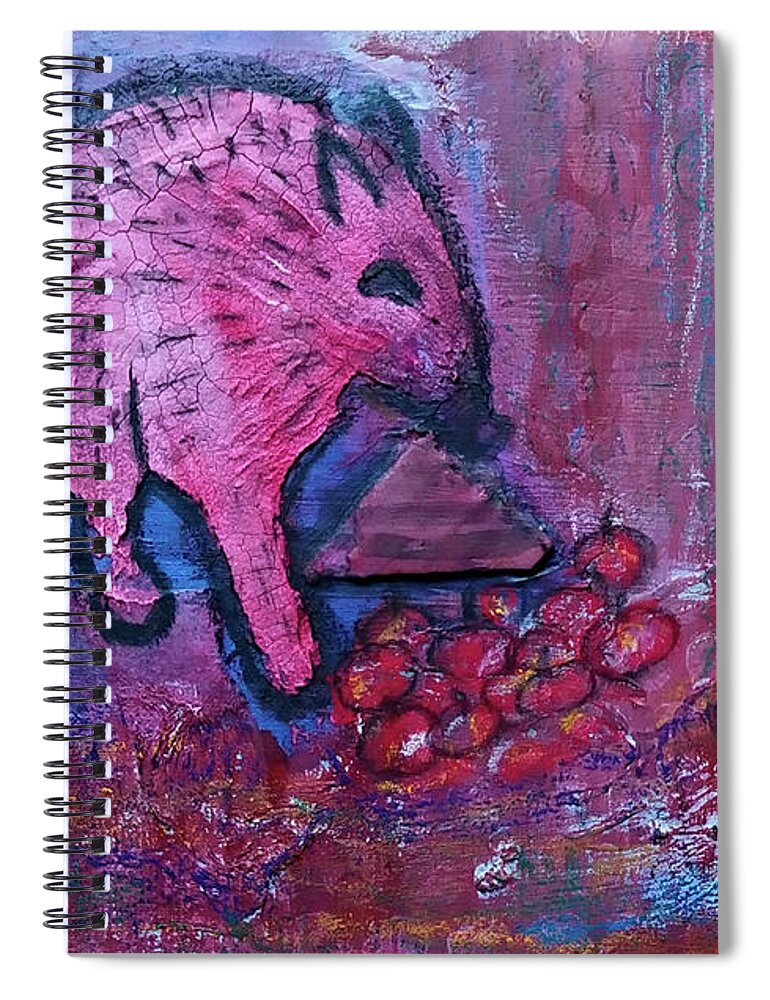 Wildboar Spiral Notebook featuring the mixed media The Red Wildboar by Mimulux Patricia No