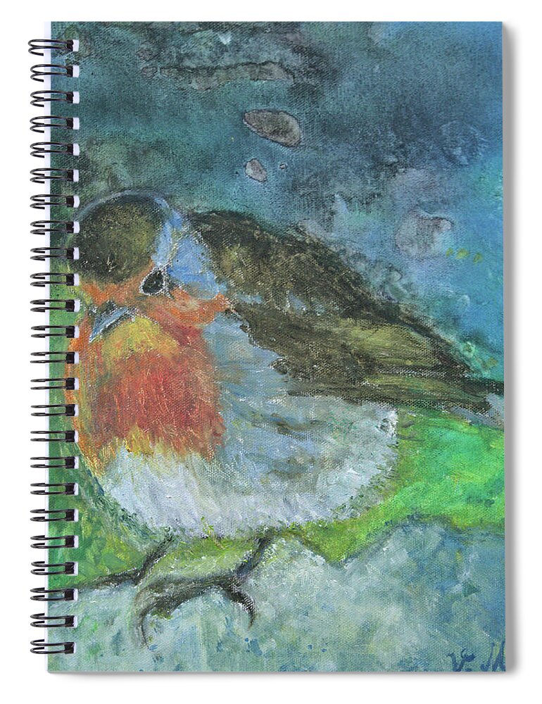 Robin Spiral Notebook featuring the painting The Robin Bird by Vibeke Moldberg