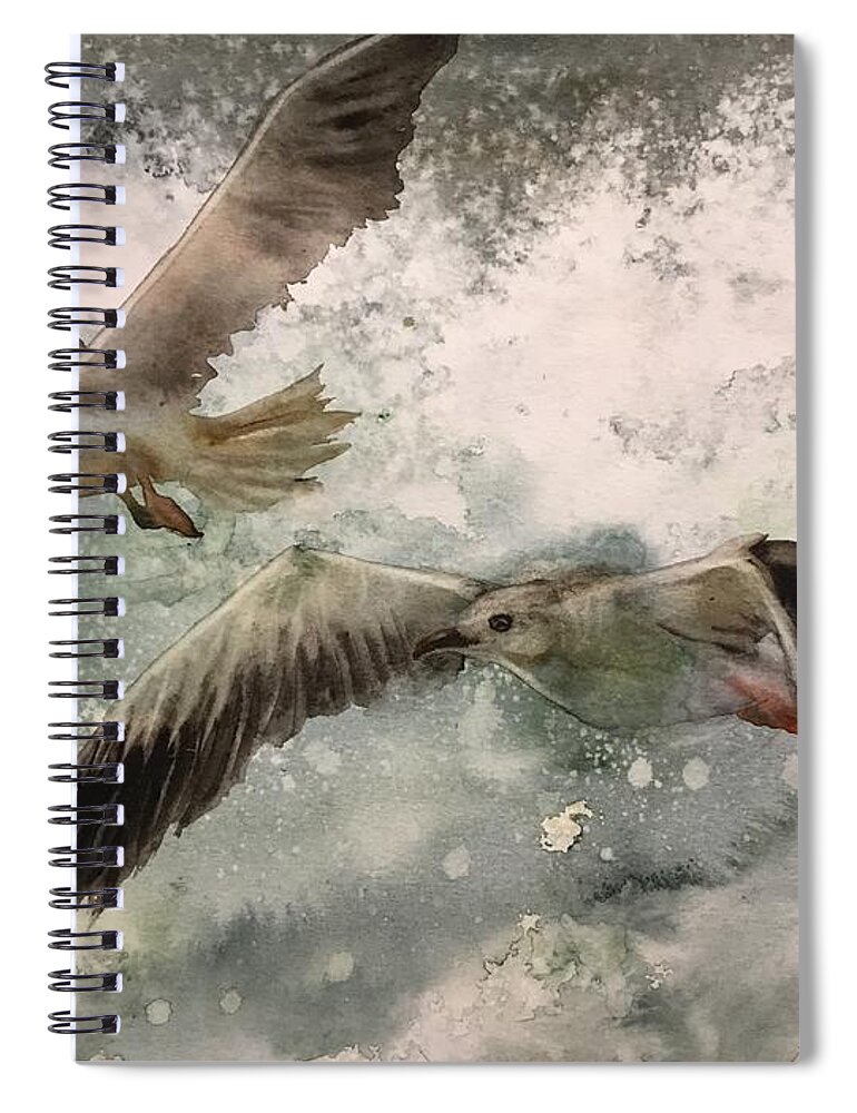 It Is The Transparent Watercolor Painting Spiral Notebook featuring the painting The seagulls by Han in Huang wong