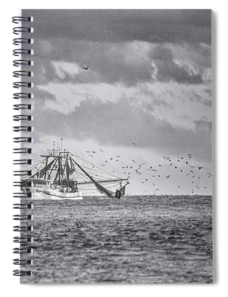 Shrimp Boat Spiral Notebook featuring the photograph The Shrimp Boat Blackbeard Heaing Home by Bob Decker