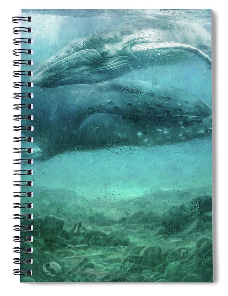Ocean Spiral Notebook featuring the painting The silence of the ocean - original artwork by Vart by Vart