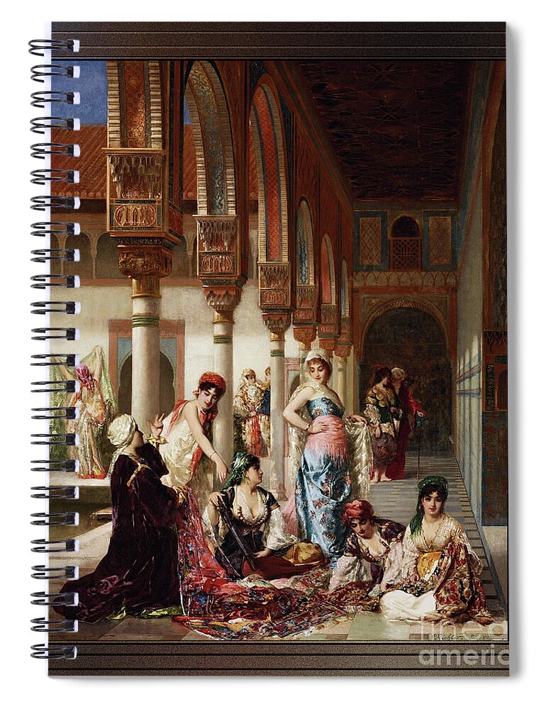 Silk Market Spiral Notebook featuring the painting The Silk Market by Edouard Frederic Wilhelm Richter by Rolando Burbon