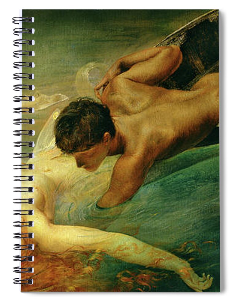 The Siren Spiral Notebook featuring the painting The Siren, Green Abyss by Giulio Aristide Sartorio