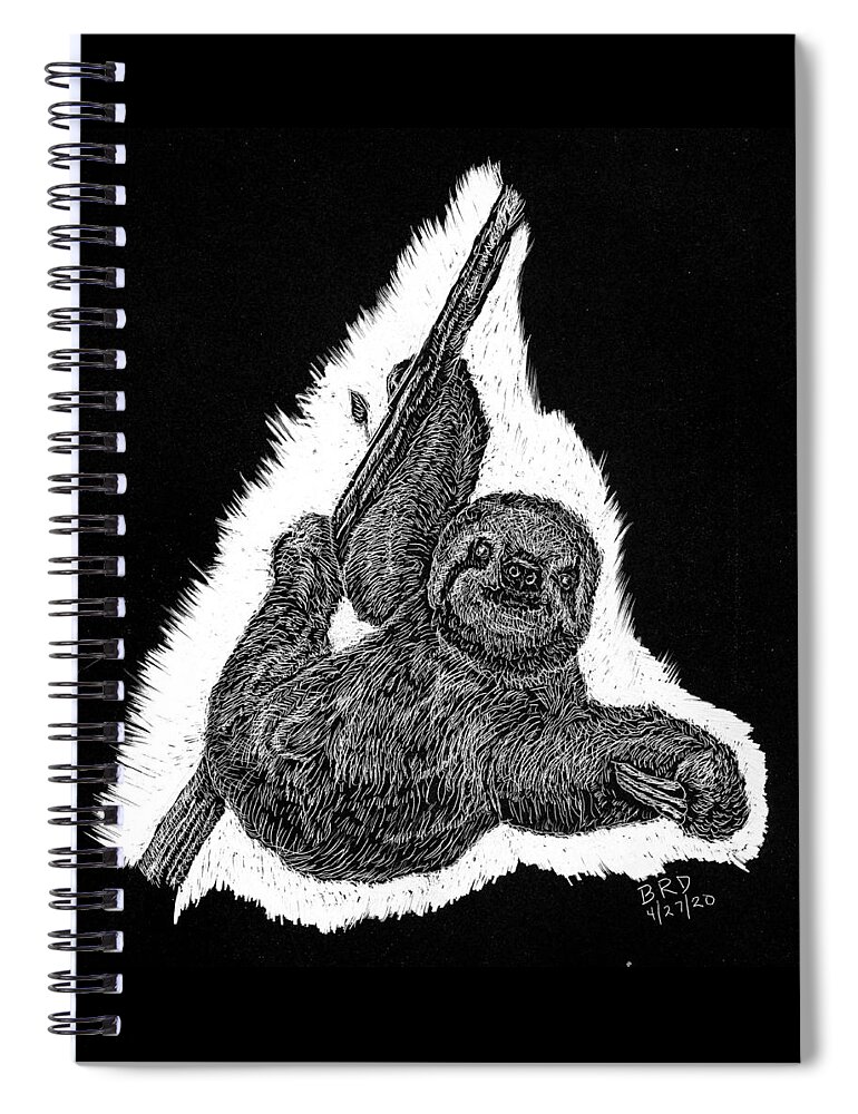 Sloth Spiral Notebook featuring the drawing The Sloth by Branwen Drew