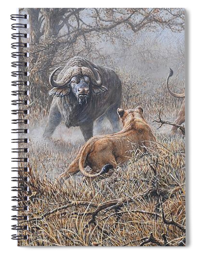 Buffalo Spiral Notebook featuring the painting The Stand Off by Alan M Hunt