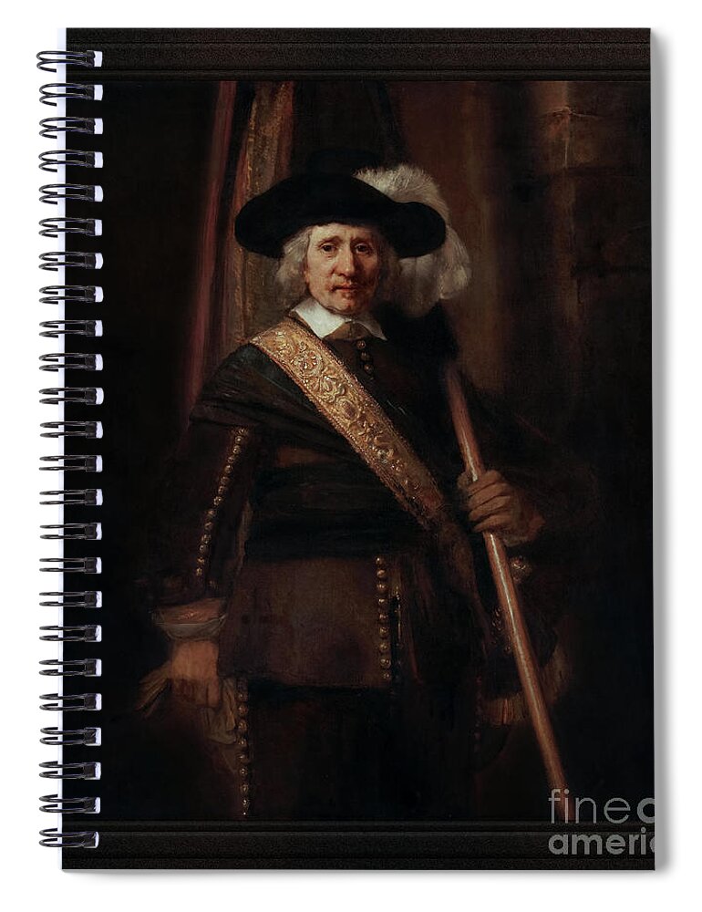 The Standard Bearer Spiral Notebook featuring the photograph The Standard Bearer by Rembrandt van Rijn Classical Art Old Masters Reproduction by Rolando Burbon