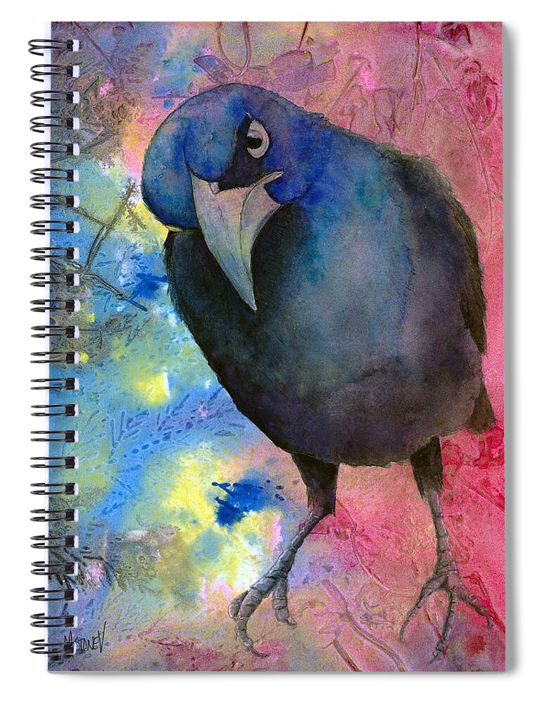 Crow Spiral Notebook featuring the painting The Stink Eye by Marie Stone
