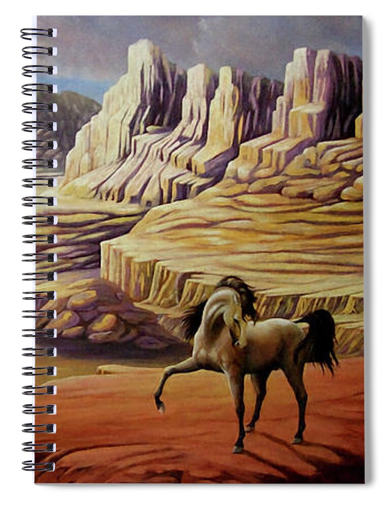 Horses Spiral Notebook featuring the painting The Storm by Loxi Sibley