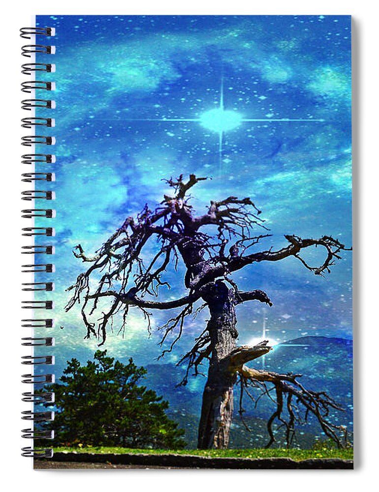 Fantasy Spiral Notebook featuring the mixed media The Survivor in the Galaxy by Stacie Siemsen