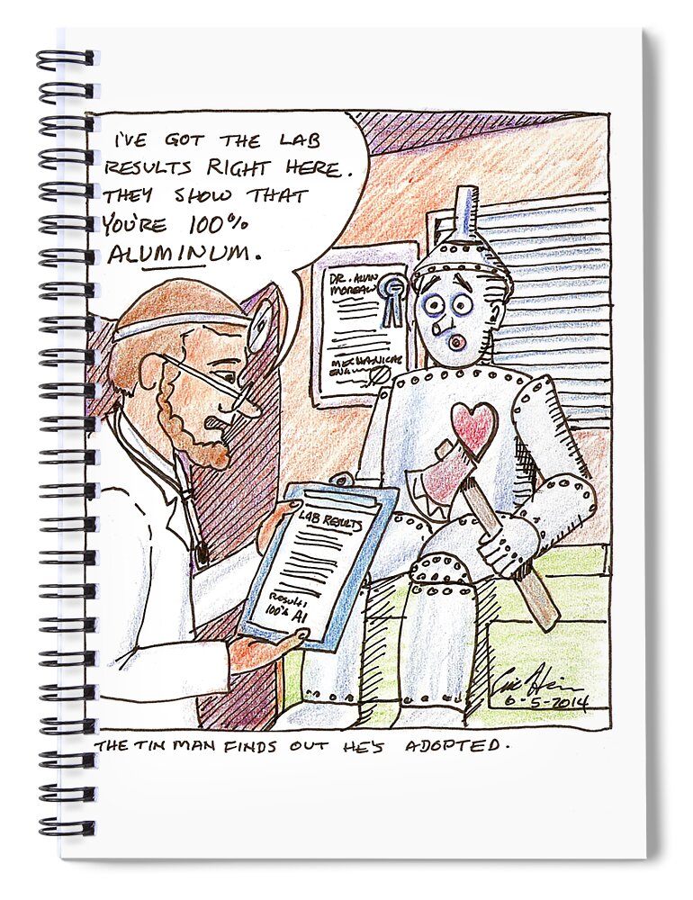 Tin Man Spiral Notebook featuring the drawing The TIn Man FInds Out He's Adopted by Eric Haines
