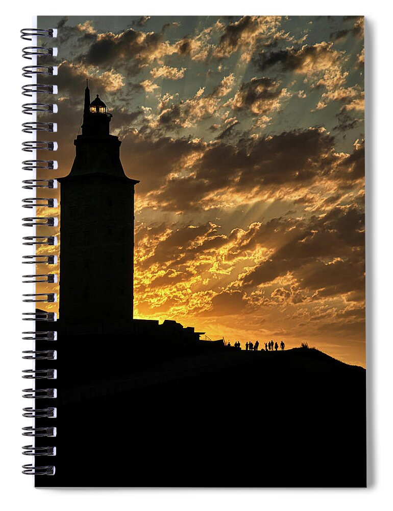 Sundown Spiral Notebook featuring the photograph The Tower of Hercules by Micah Offman