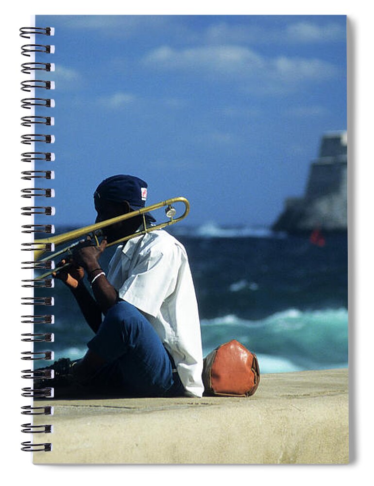 Cuba Spiral Notebook featuring the photograph The Trombonist by James Brunker