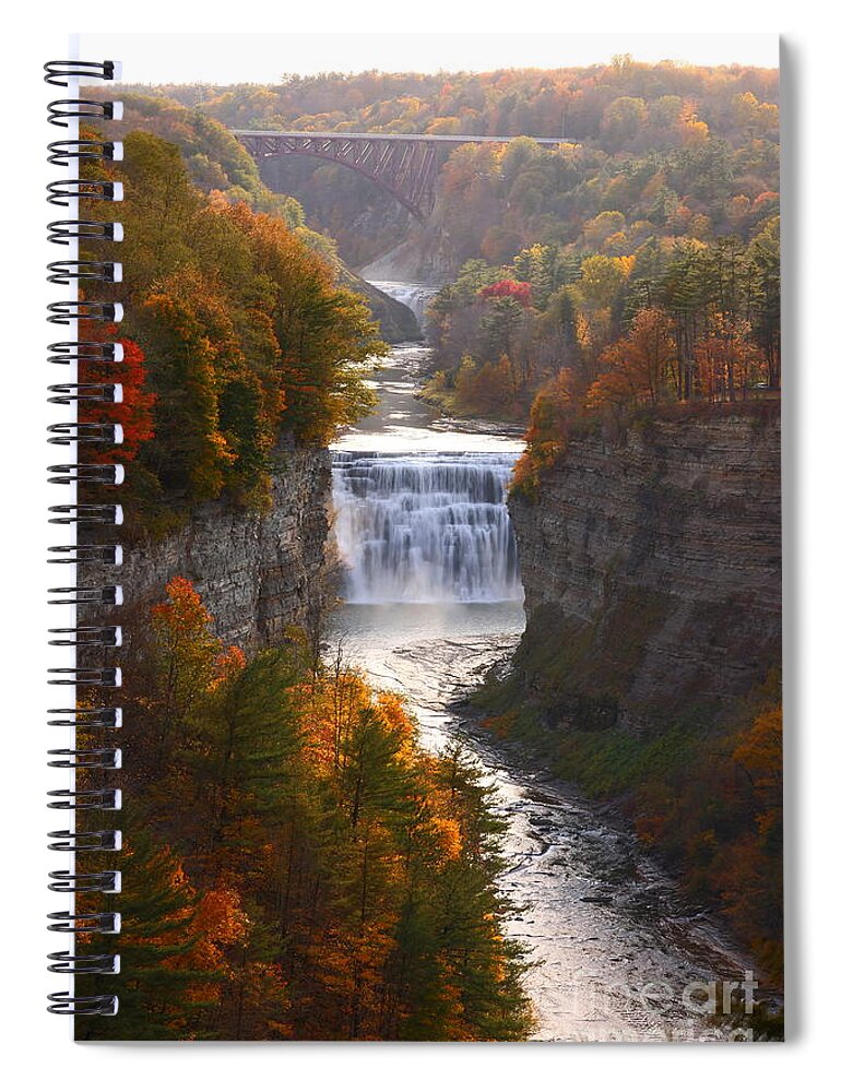 Middle Falls Spiral Notebook featuring the photograph The Middle Falls of Letchworth State Park by Tony Lee