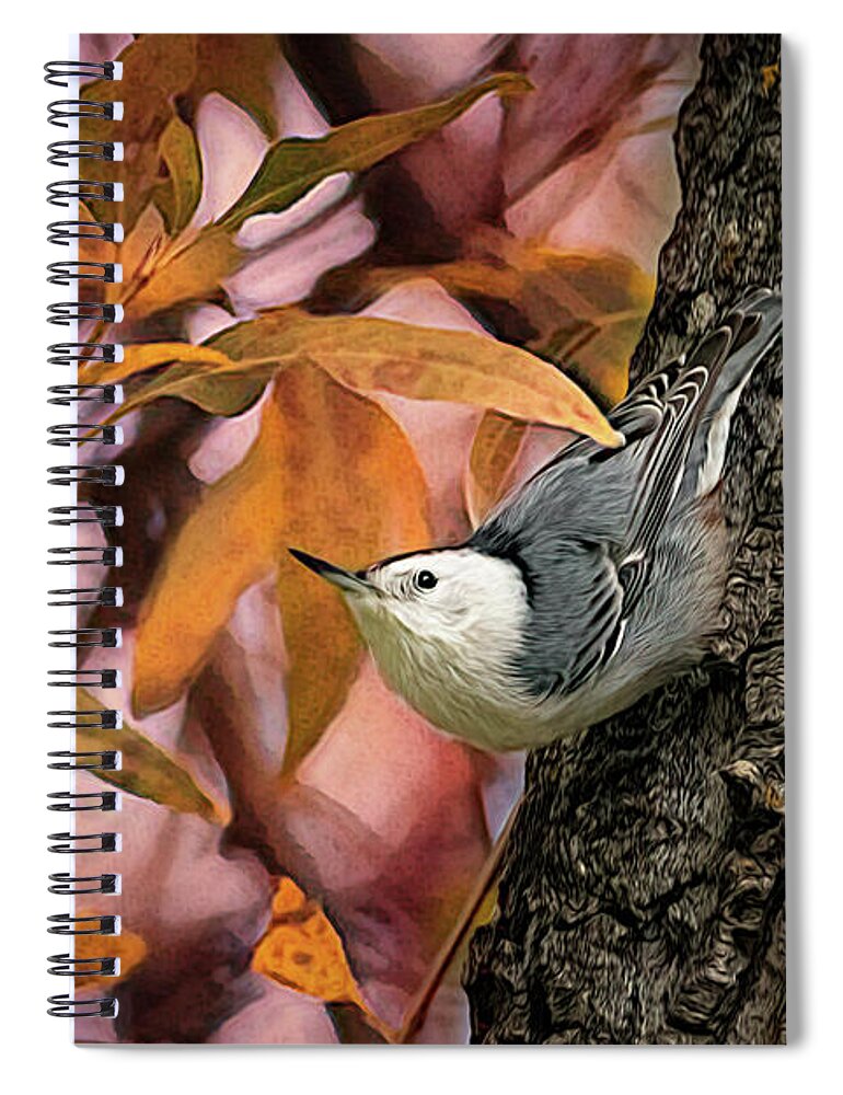 Nuthatch Spiral Notebook featuring the photograph The Upside Down Percher by Debra Martz