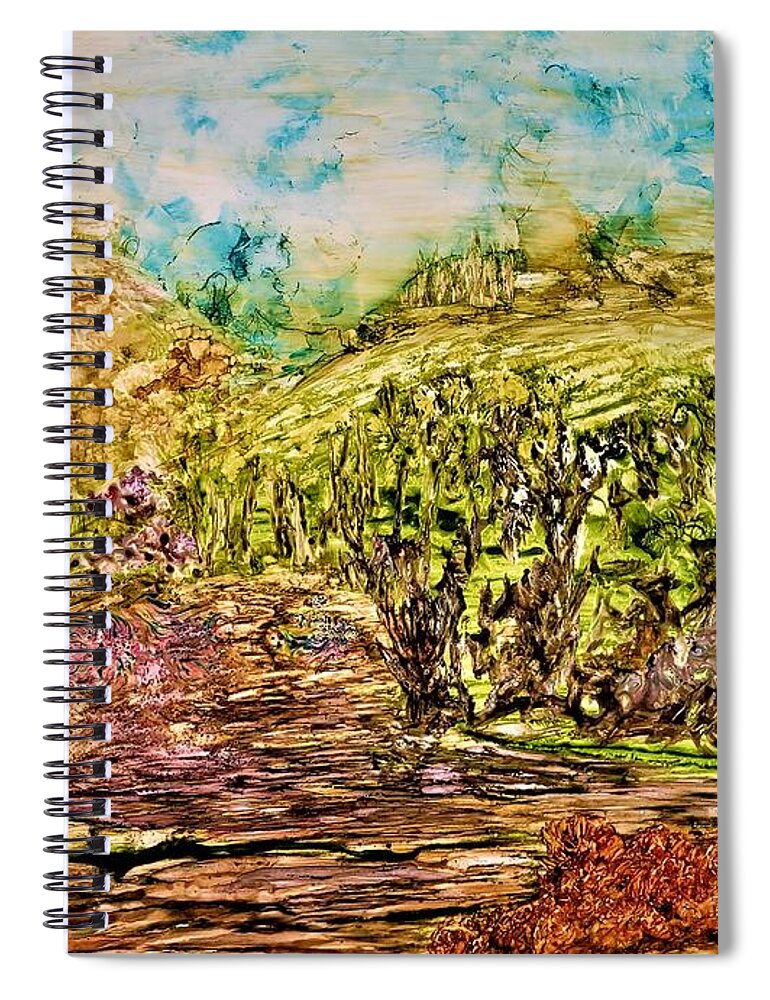 Watery Spiral Notebook featuring the painting The Valley in Spring by Angela Marinari