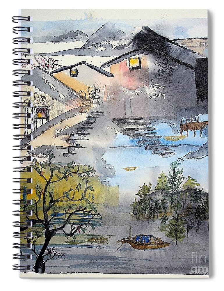 Village Spiral Notebook featuring the painting The Village by Valerie Shaffer
