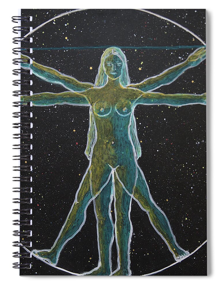Davinci Spiral Notebook featuring the painting The Vitruvian Goddess by Vibeke Moldberg