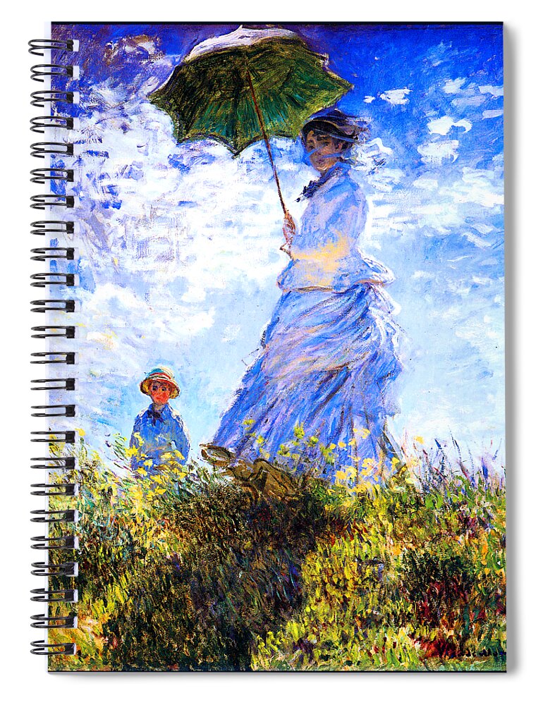 Claude Monet Spiral Notebook featuring the painting The Walk Lady with a Parasol 1875 by Claude Monet