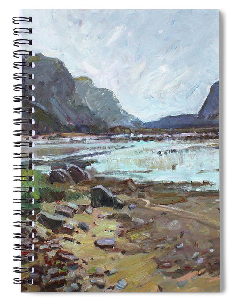 Plein Air Spiral Notebook featuring the painting The water arrives by Juliya Zhukova