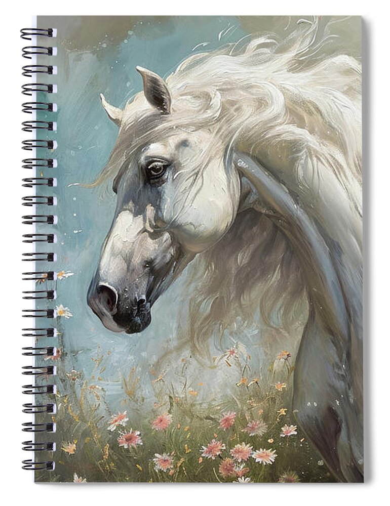 Horse Spiral Notebook featuring the painting The White Knight by Tina LeCour